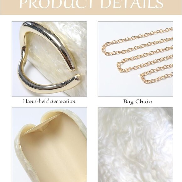 Premium Pearl White PU Leather Evening Clutch with Chain for Women - Picture 4 of 5